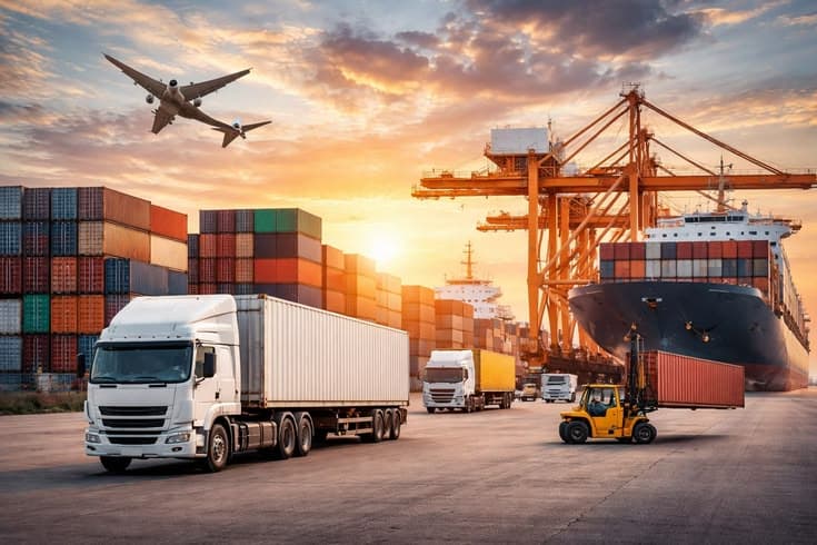 International port shipping and export freight operations
