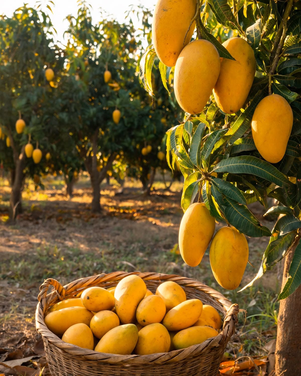 Freshly harvested Konkan Alphonso mango crates in packing shed